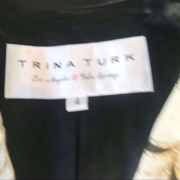 TRINA TURK Belted Trench Coat Metallic Print Jacquard‎ Black Cream Size 4 - Picture 4 of 12